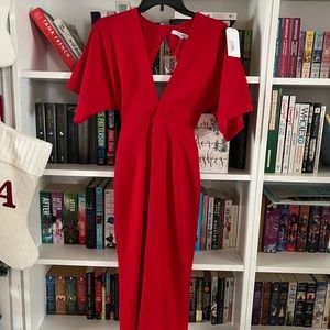 Red Fitted Holiday Dress Open Back
